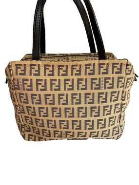Fendi Zucchino Canvas Mini Tote in Black and Tan EUC